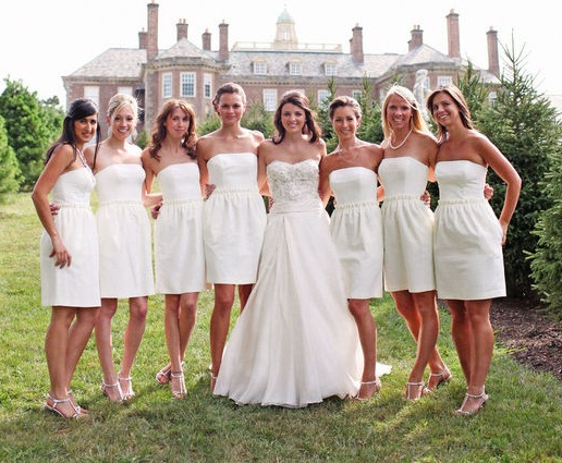 white bridesmaid dresses Photo credit Brandon and Karie